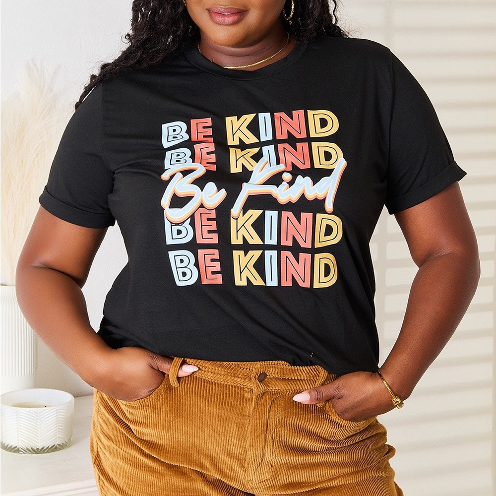 NEW Simply Love Black Be Kind Rainbow Graphic Tee T-Shirt - Picture 5 of 9